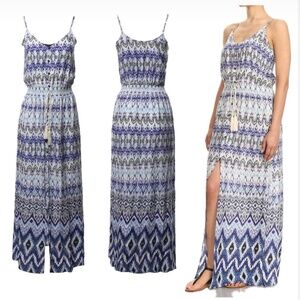 ShoSho Long / Maxi Dress - Navy Blue White - Size Medium